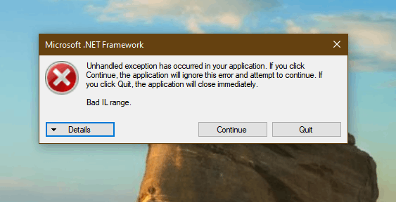 NET Framework Bad IL range error - Microsoft Q&A