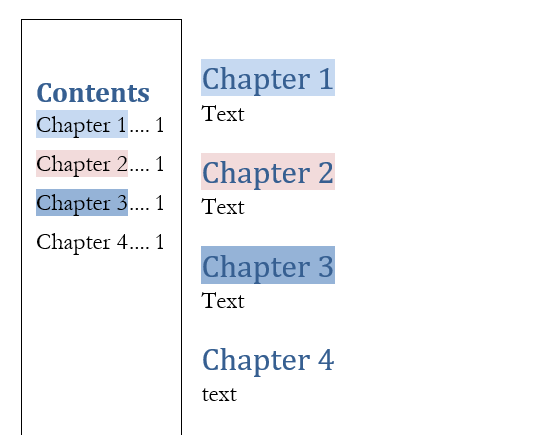 TOC at the side in every page but different format depending on the ...