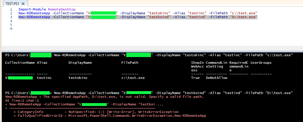 Cannot publish to a disk other than C: in PowerShell (New-RDRemoteApp ...