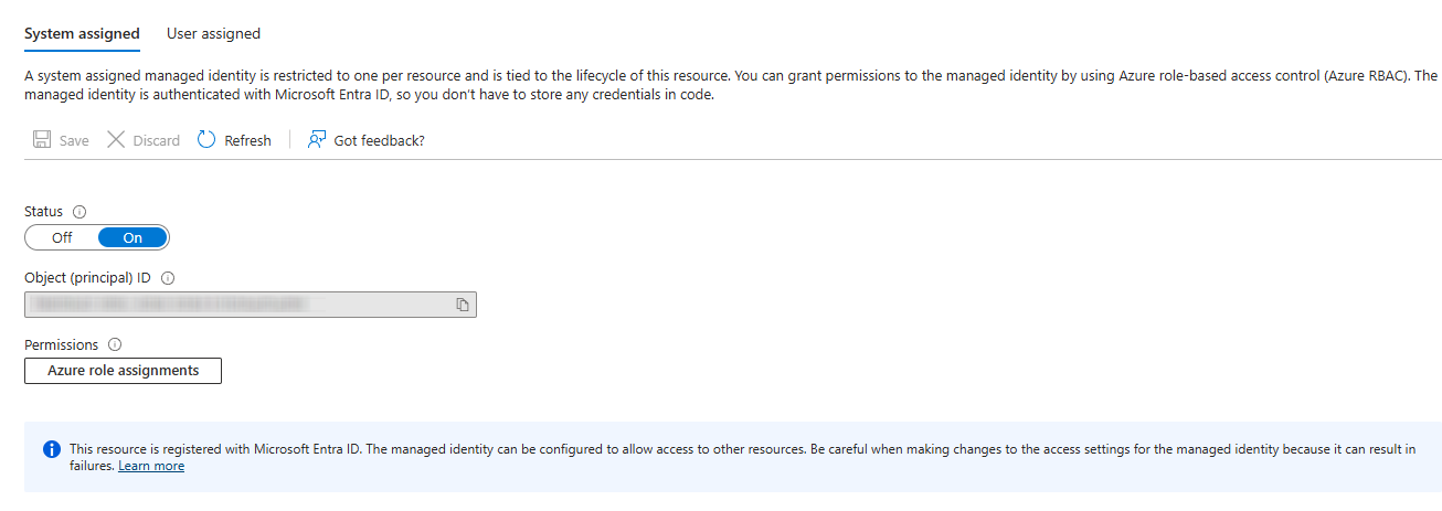 Can't get managed identify in C# from code in functions - using ...