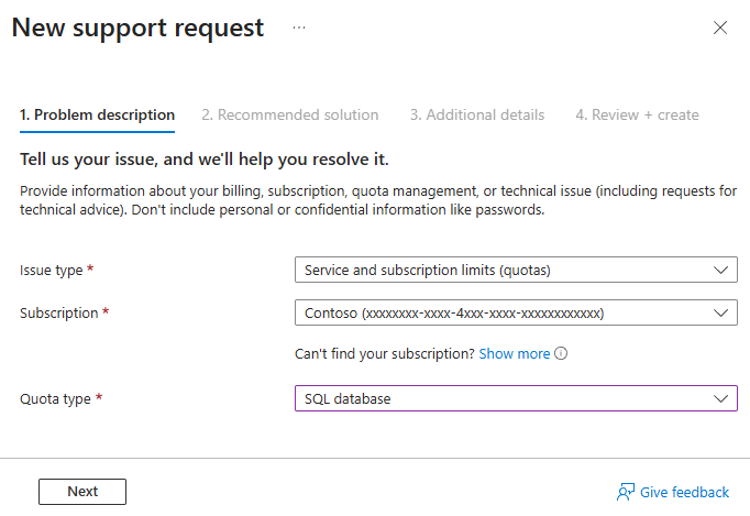 new support request description tab