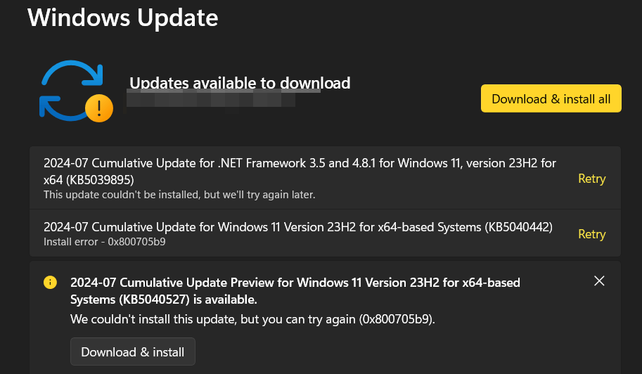 I am having issues with installing the latest windows update ...
