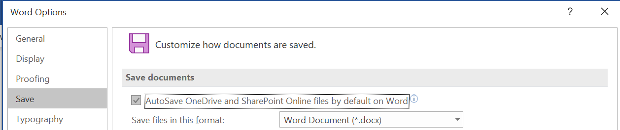 microsoft word autosave keeps turning off