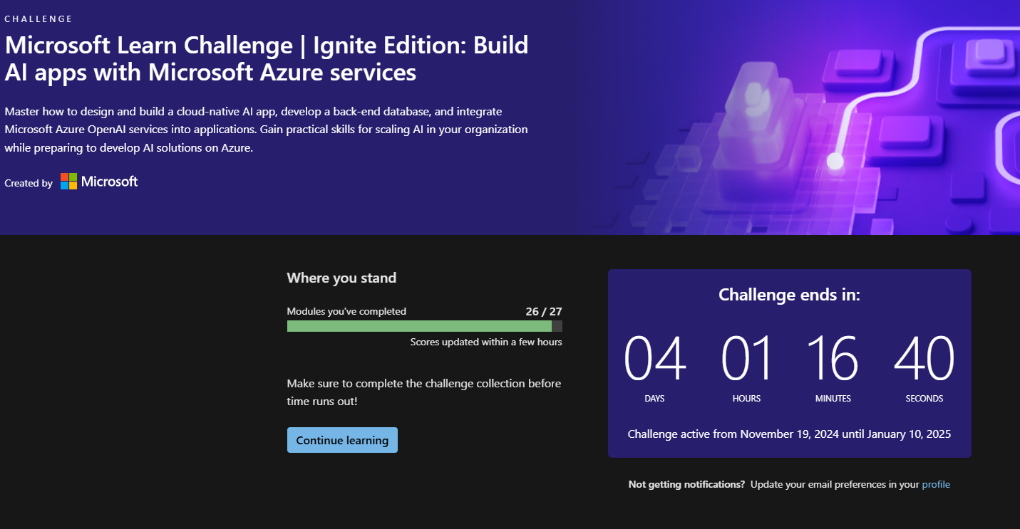 Issue in completing Microsoft challenge: Ignite Edition: Build AI apps ...