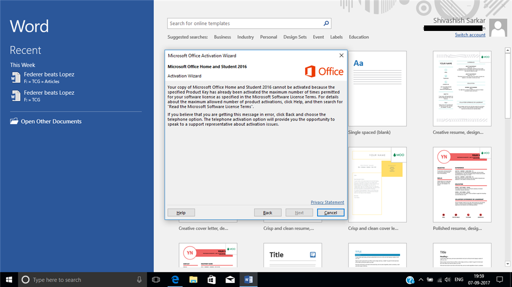 Can't activate Office 2016 Home and Student - Microsoft Q&A