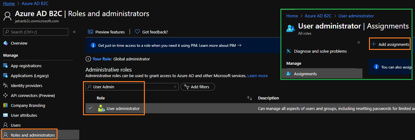 Can't add role assignments to Azure B2C application - Microsoft Q&A