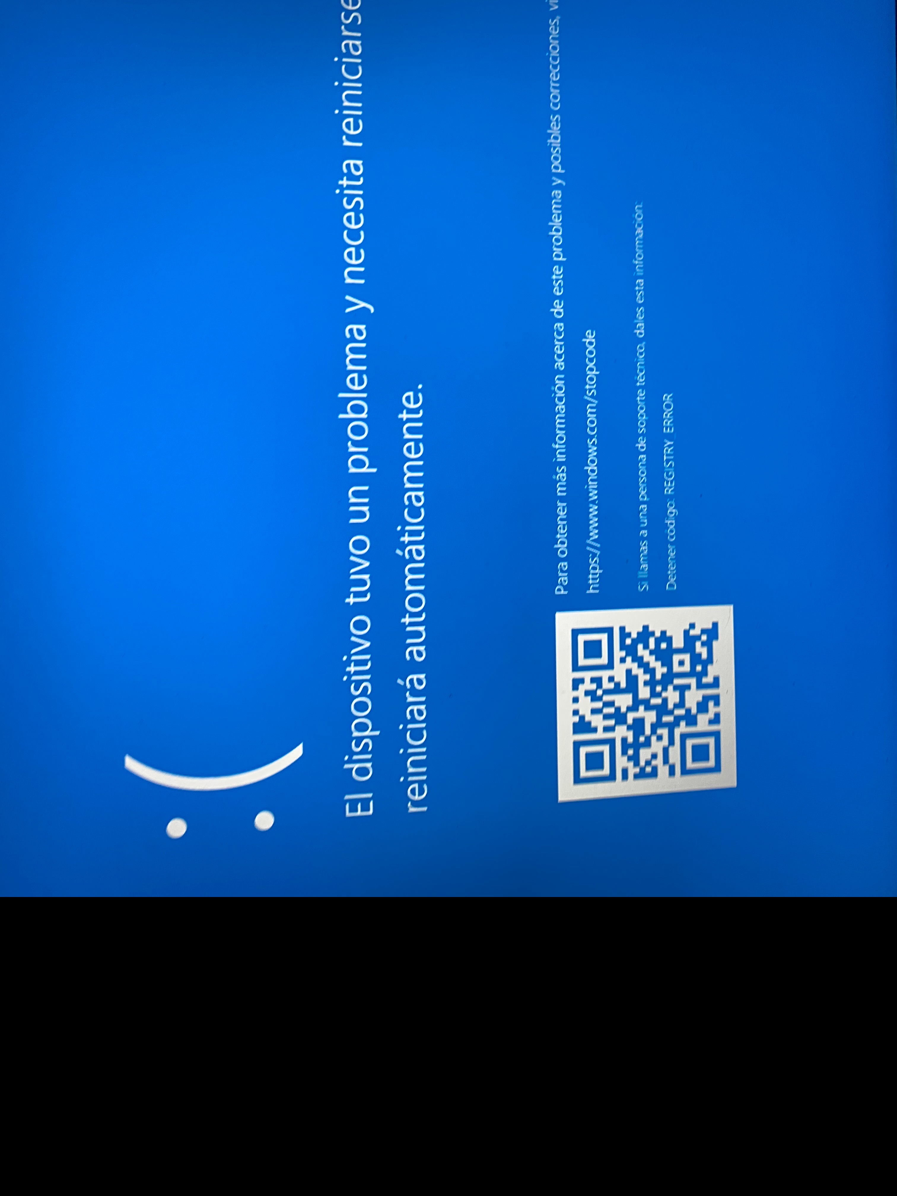 Pantalla azul con mensaje 