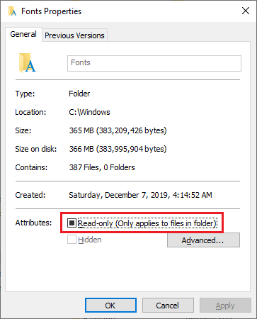 Font folder read only - Microsoft Q&A