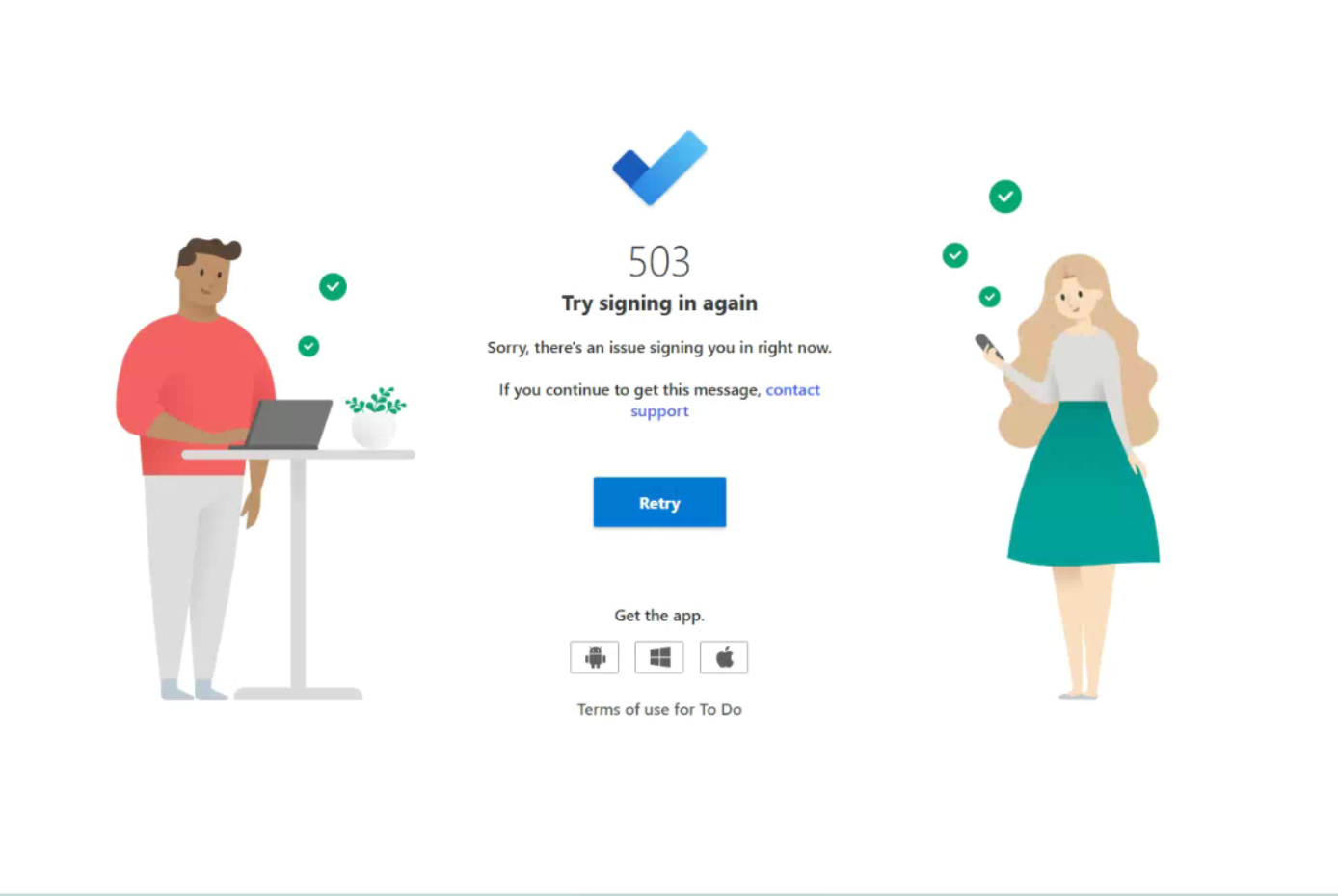 503-Try signing in again | Error page for Microsoft To Do app only ...