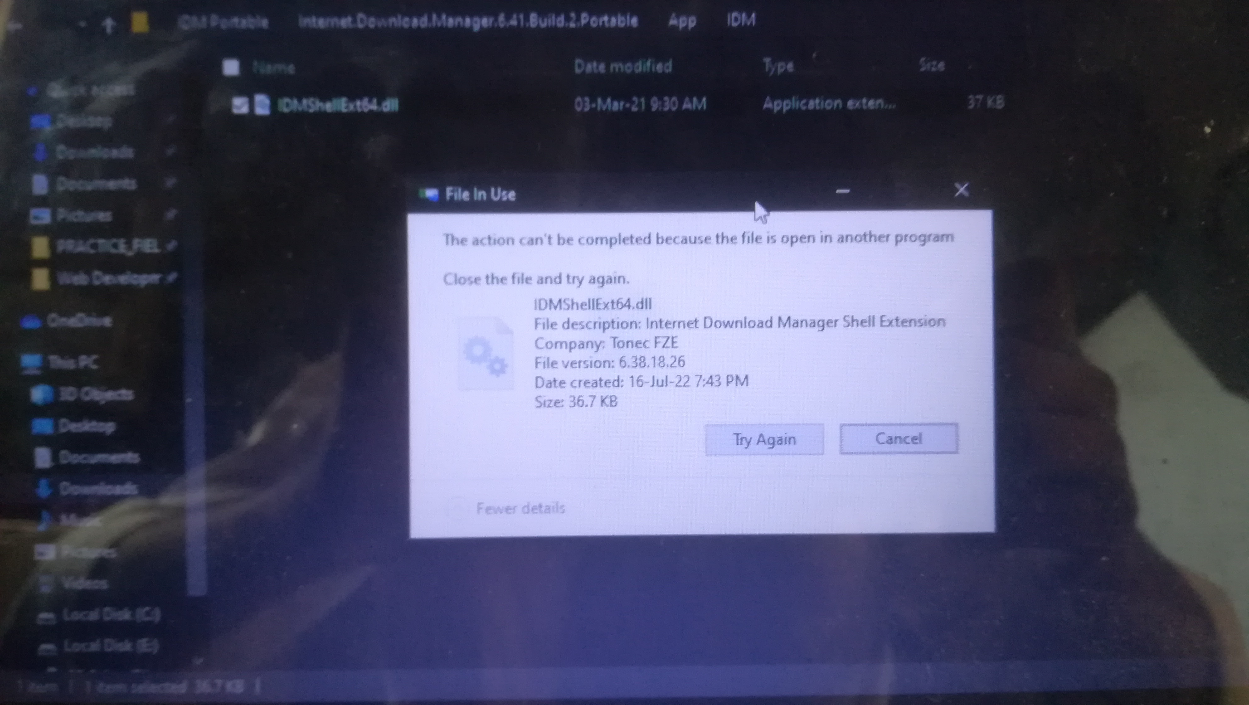 The action can't be completed because the file is open in Windows ...
