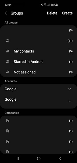 Company contacts on Android device from direct select from Phone ...