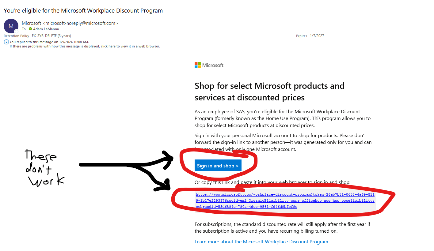 You’re eligible for the Microsoft Workplace Discount Program email with ...