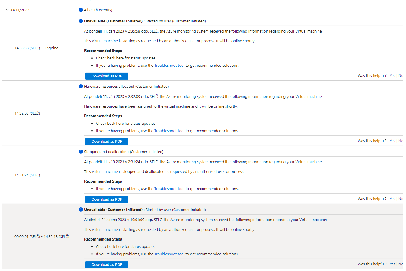 VM availability status 