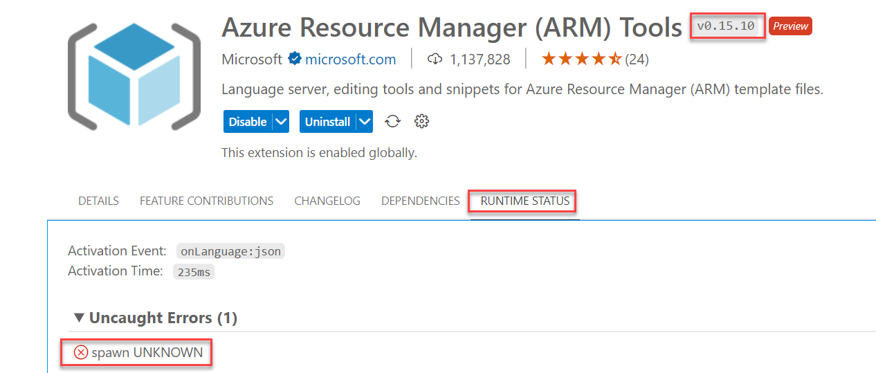 Error message when using ARM Template extension in VS Code Microsoft Q&A