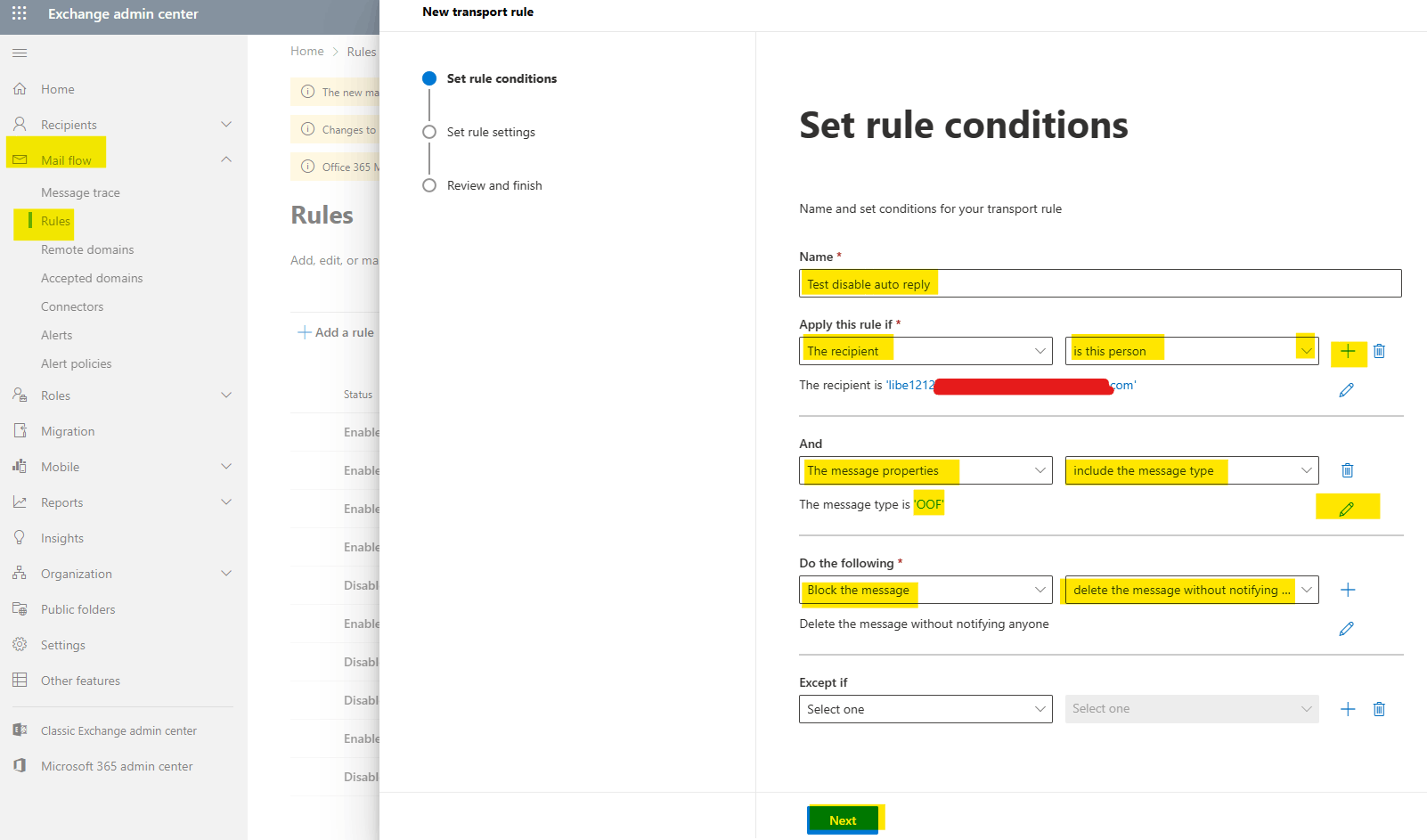 hi, I want to ask, as admin, how to set rules to disable auto replies ...