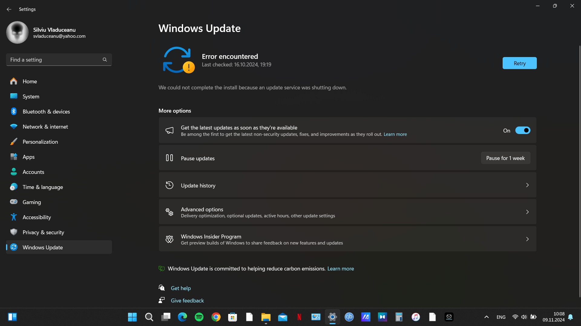 when i try to update my windows i get this windows update problem: We ...