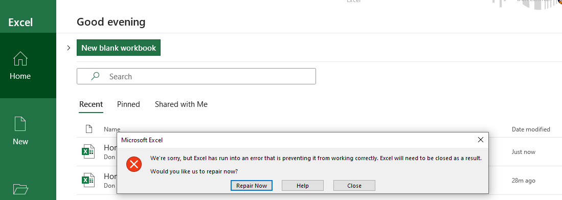 ERROR While Trying to Open Excel File Stored on OneDrive (Windows 10 ...