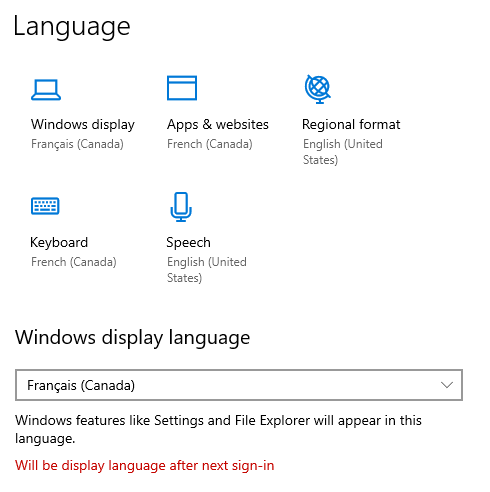 Changing the Windows display language on a school computer does not ...