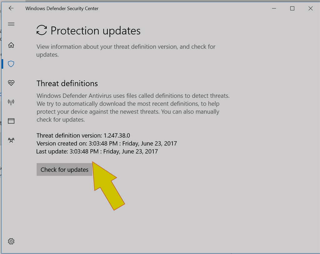 I got an error code trying to update Windows Defender Virus definitions ...