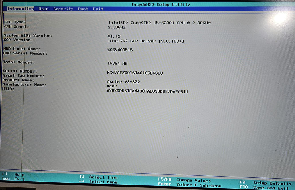 Bios info