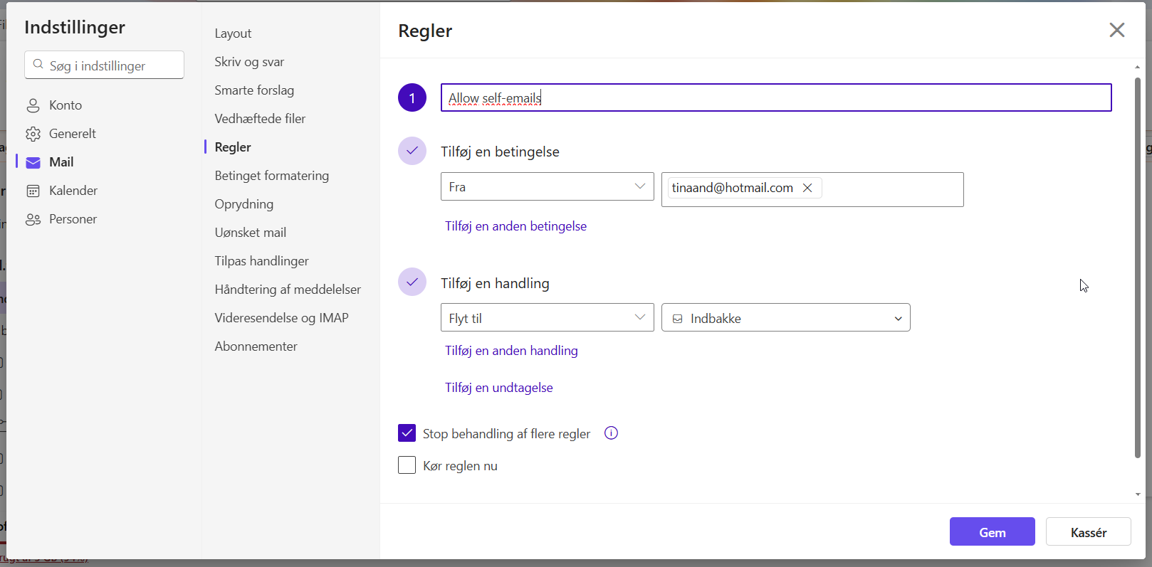allow self-email
