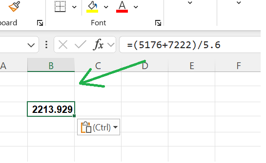 How can i add this (5176+7222)/(5.6) and automatic calculate ...
