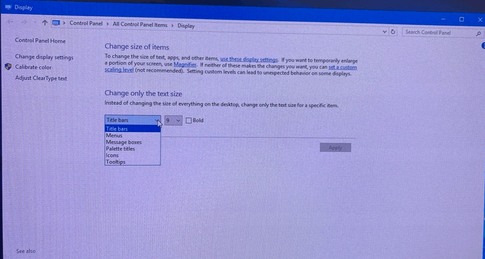 How to change the text size of Menus & Title bars in windows server ...