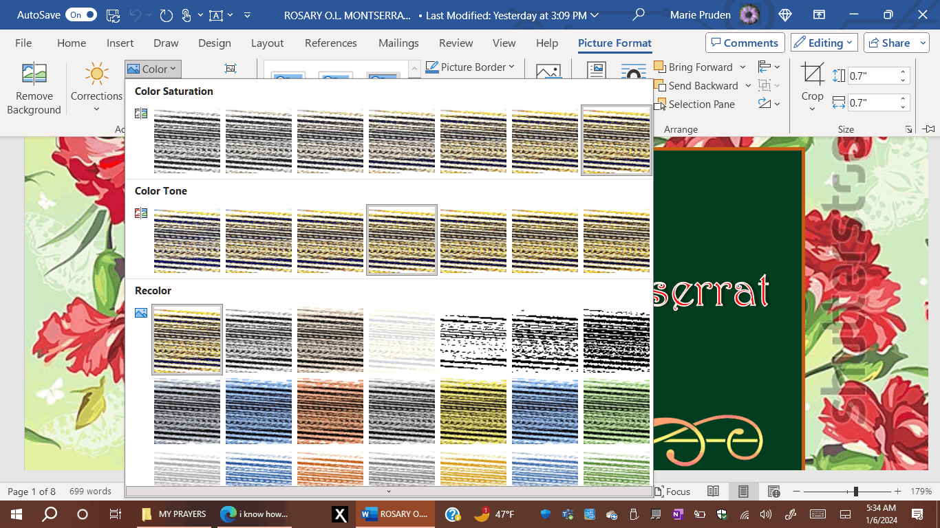 i know how to recolor a picture on word, using the picture format ...