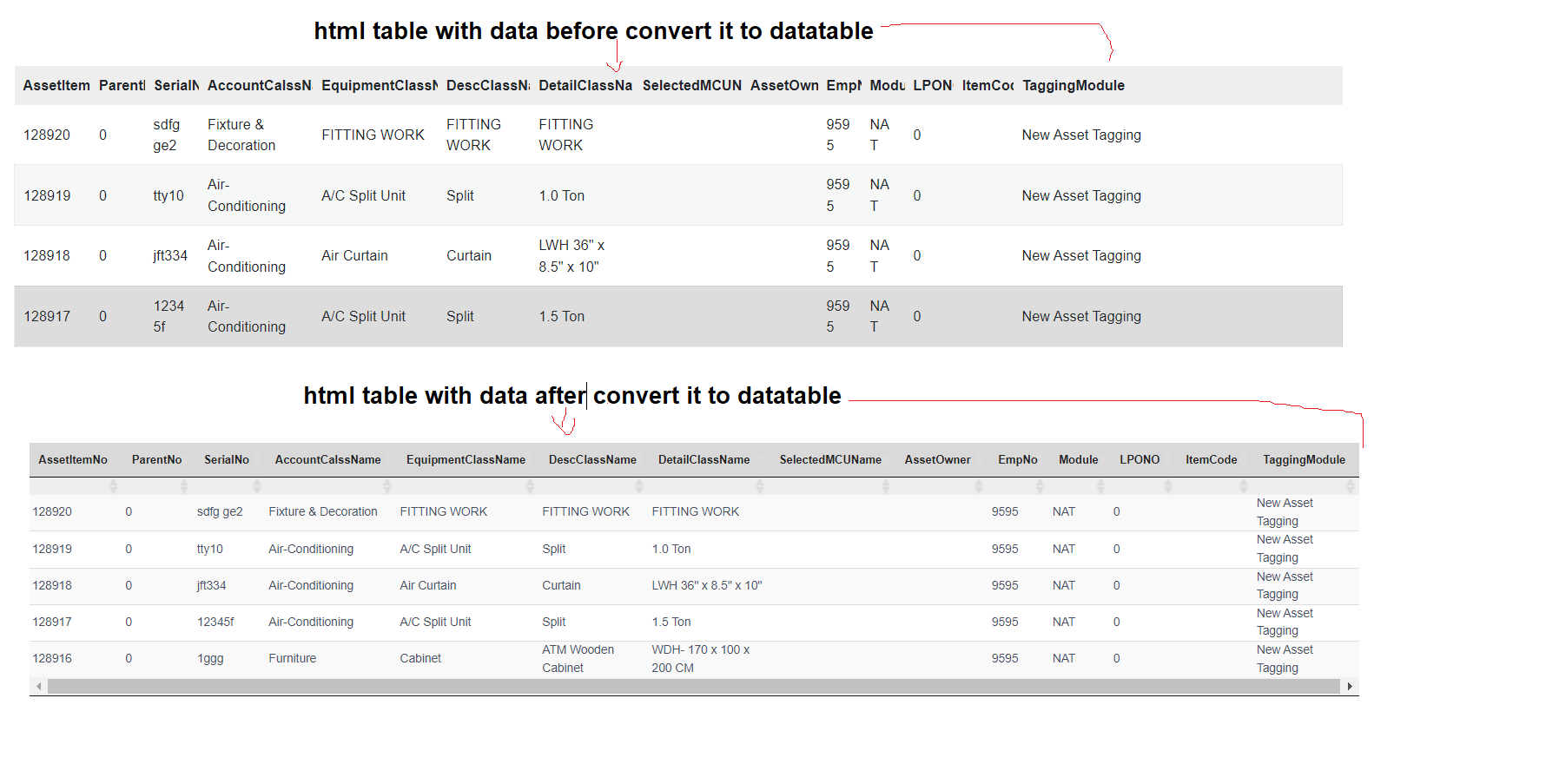 convert table to datatable
