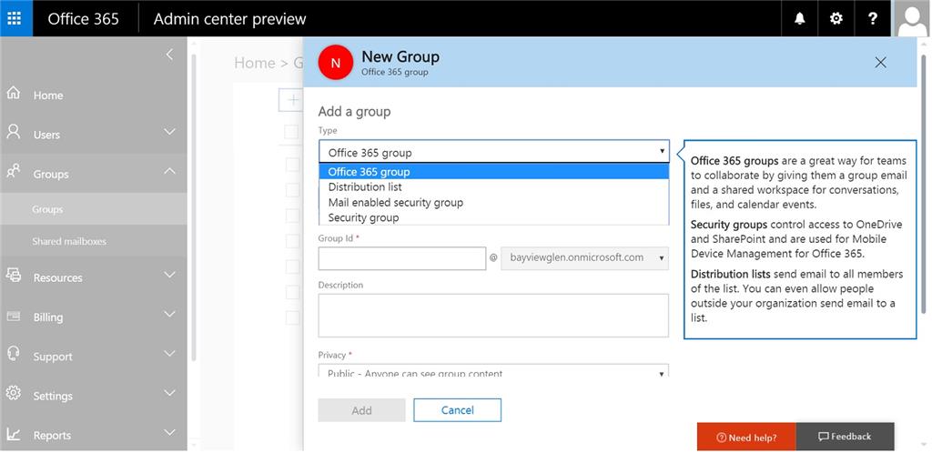 Office 365 type groups generate permission-issue error during export ...