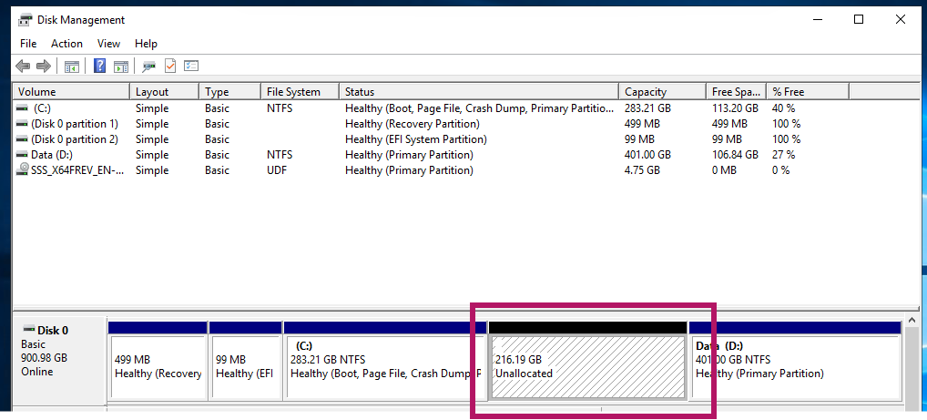 Unallocated space