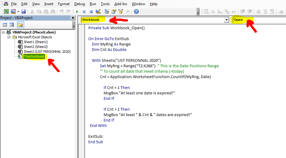 VBA Alert pop up window when date is reached - Microsoft Q&A