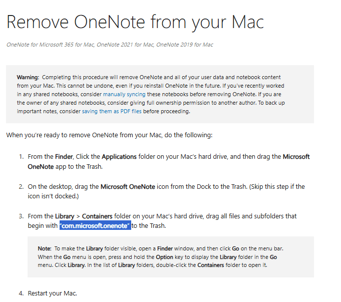 Microsoft OneNote will not uninstall from MacOS 14.5 'The operation can ...