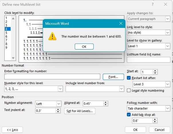 Word Heading 4 issue - list numbering - black box instead of number ...