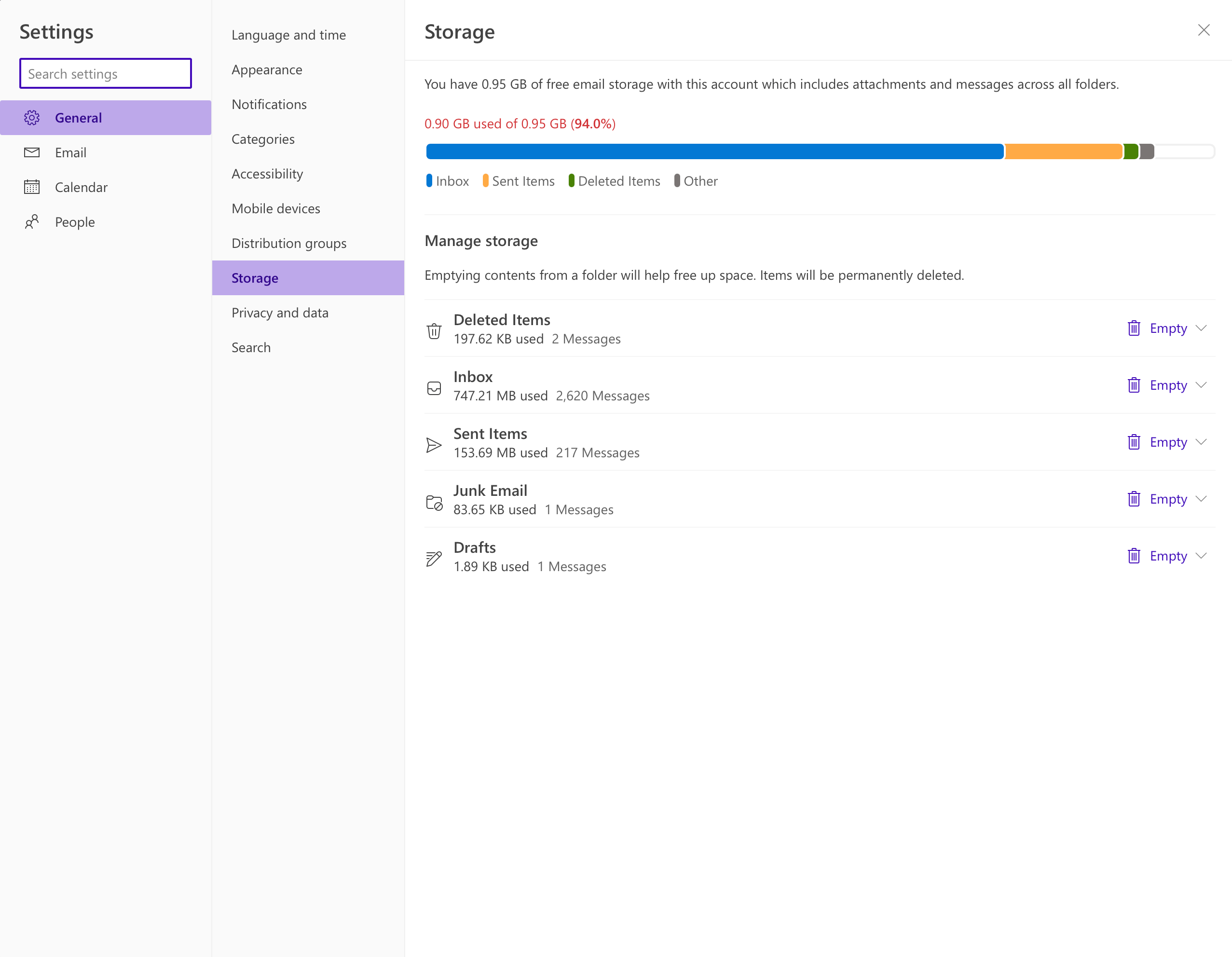 Outlook email storage too small - Microsoft Q&A