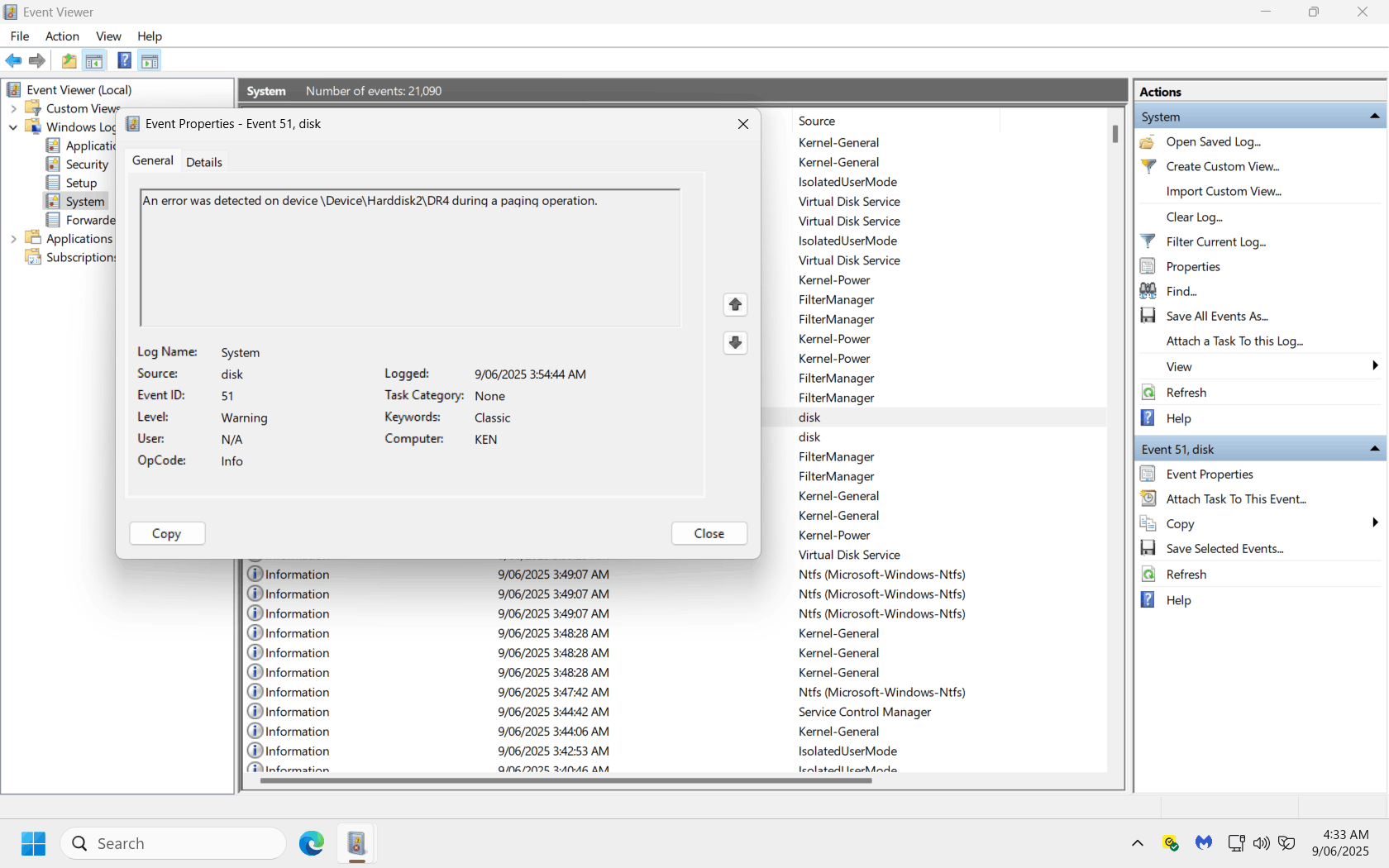 event viewer error - Microsoft Q&A