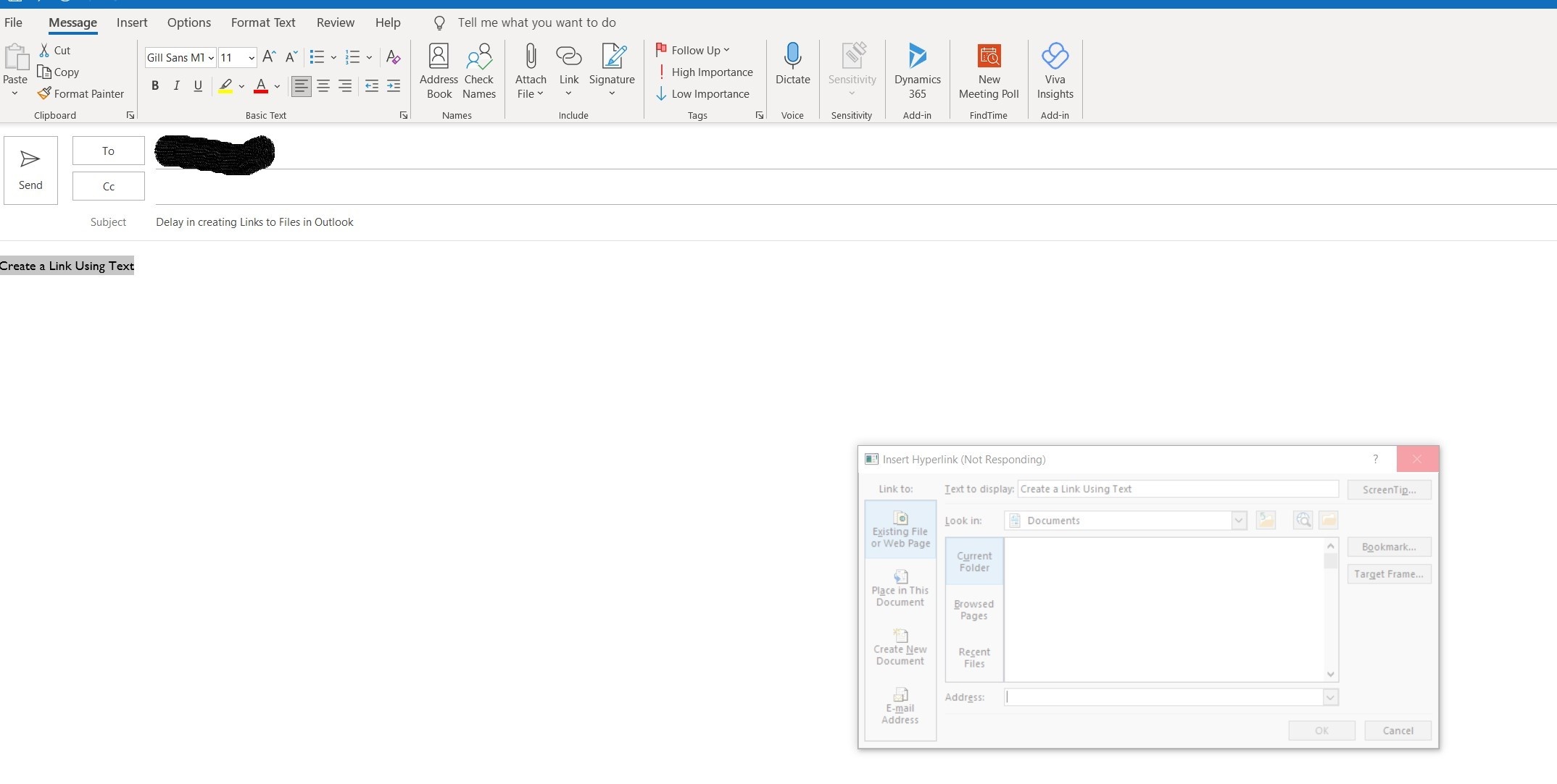 Insert Hyperlink Dialog Box - Outlook - Microsoft Q&A