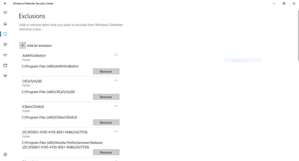 Windows Defender Security Center - Windows 10 - Unable to remove folder ...
