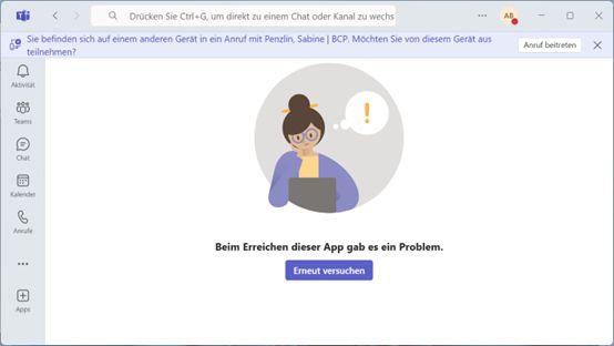 Teams - Beim erreichen dieser App gab es ein Problem - Microsoft Q&A