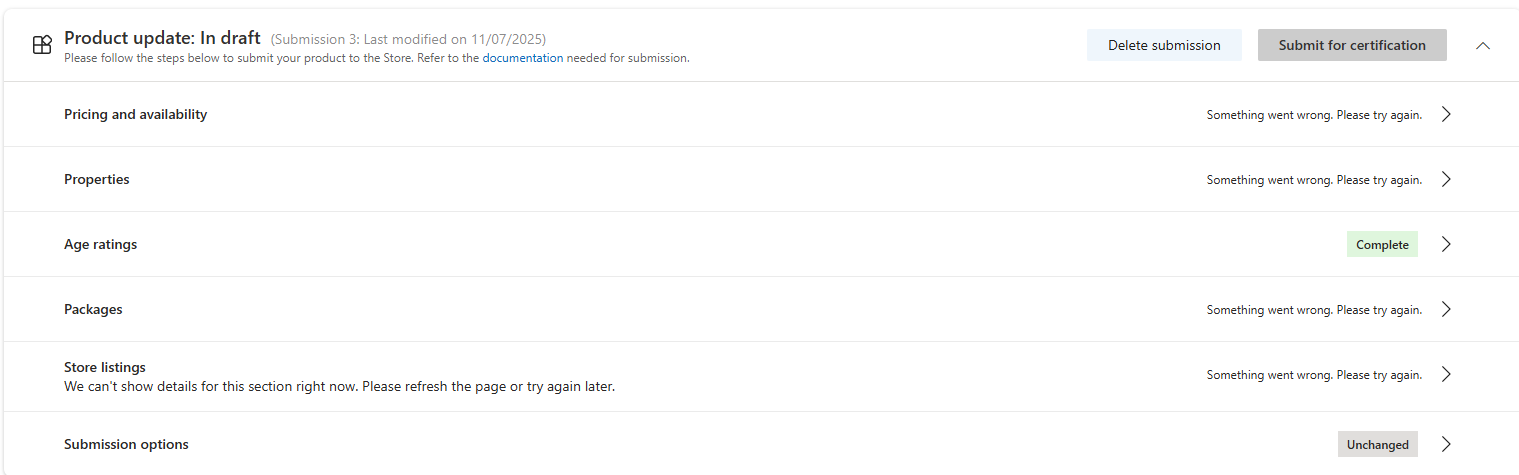 I am submitting an update for my app on the microsoft partner store ...