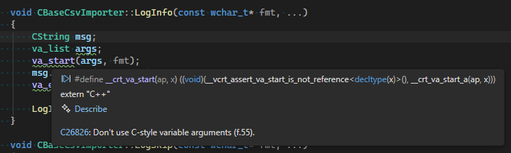 Snapshot of code analysis