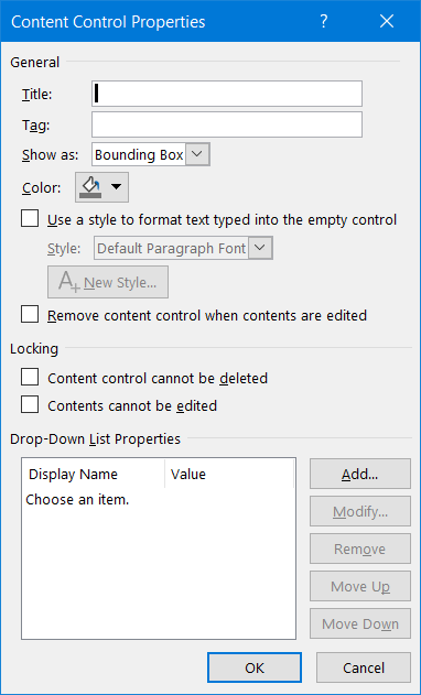 Dropdown list selection populating text elsewhere in the document or ...