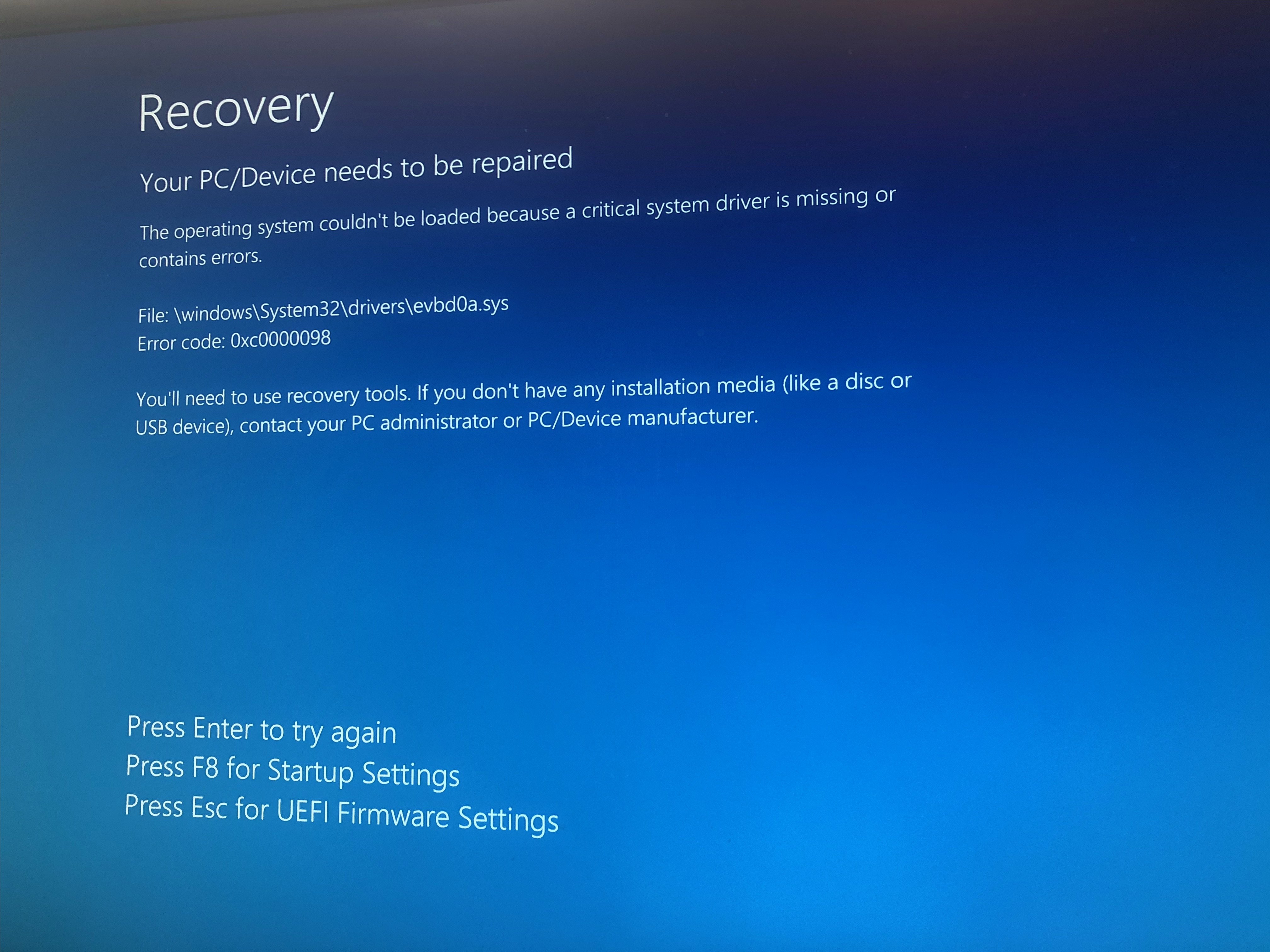 Windows unable to boot due to driver issues - Microsoft Q&A