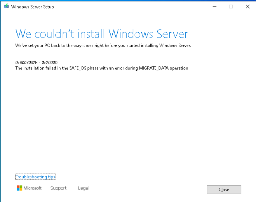 windows server 2022 to 2025 Datacentre Core in place upgrade fails due ...