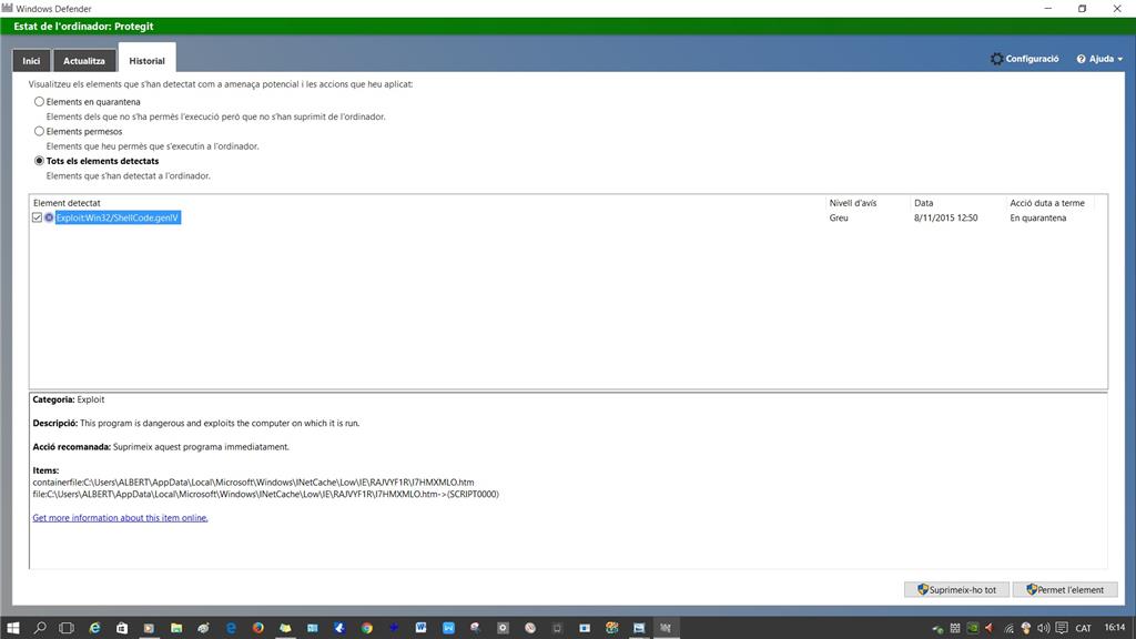 ¿Es peligroso el exploit:Win32/ShellCode.gen!V y cómo me a pillado ...