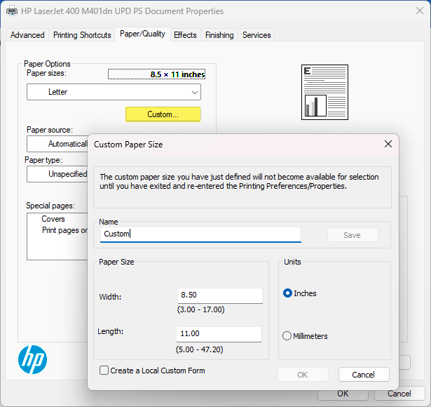 How do l print a custom size? - Microsoft Q&A