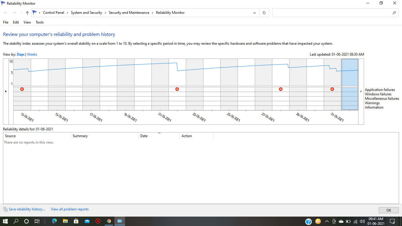 Reliability Monitor not working properly - Microsoft Q&A
