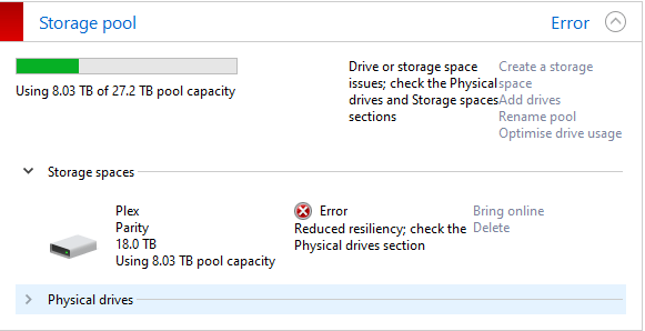 Storage Space stopped working but disks showing as healthy - Microsoft Q&A