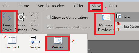 One line email view with preview on the right for Outlook in Office 365 ...