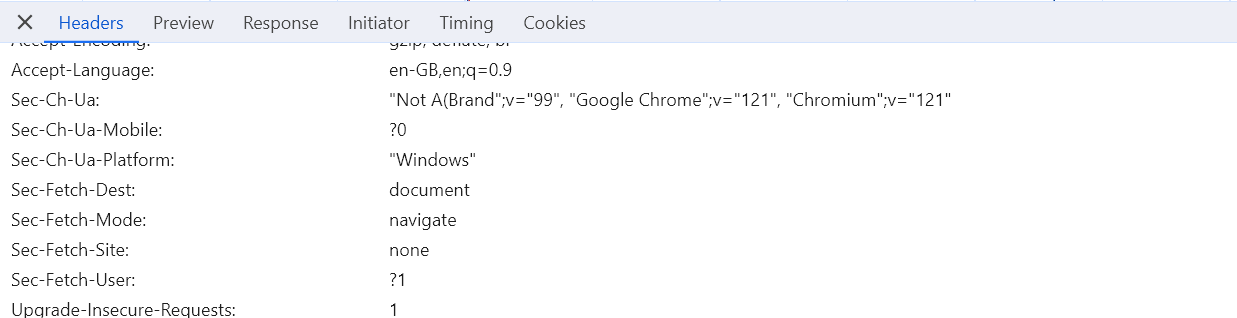 Browser request header of our service